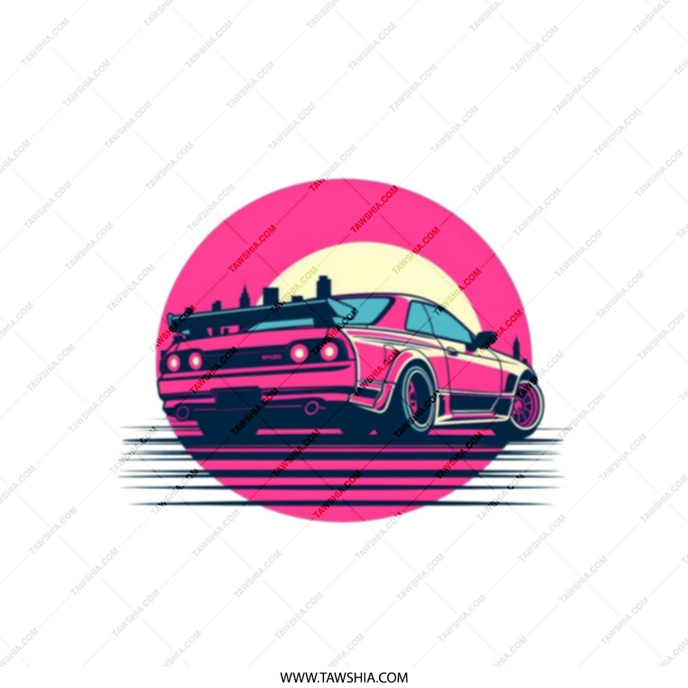 Retro Car Tote Bag, Vaporwave Art, 80s Aesthetic, JDM Design, Trendy Bag, Unique Gift, Stylish Tote, Everyday Bag, Gift for Car Lovers - Tawshia