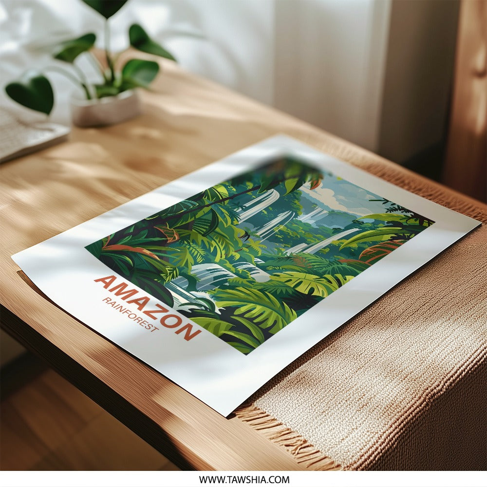Amazon Rainforest Photographic Print, Waterfall Art, Jungle Scene, Tropical Decor, Nature Photography, Lush Greenery, Wall Art - Tawshia