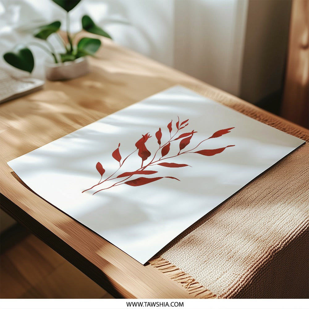 Red Leaf Photographic Print, Botanical Art Print, Modern Home Decor, Nature Wall Art, Foliage Print, Plant Art, Minimalist Design - Tawshia