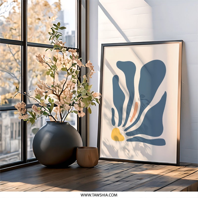 Abstract Wall Art, Minimalist Print, Blue and Yellow Shapes, Modern Home Decor, Trendy Wall Decor, Unique Art Print - Tawshia