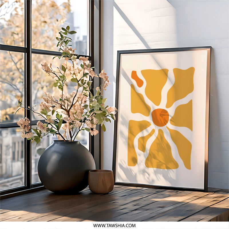 Abstract Flower Wall Art, Minimalist Print, Geometric Floral Decor, Modern Home Art, Trendy Artwork, Orange Botanical Art Print - Tawshia