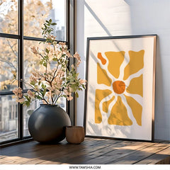 Abstract Flower Wall Art, Minimalist Print, Geometric Floral Decor, Modern Home Art, Trendy Artwork, Orange Botanical Art Print - Tawshia