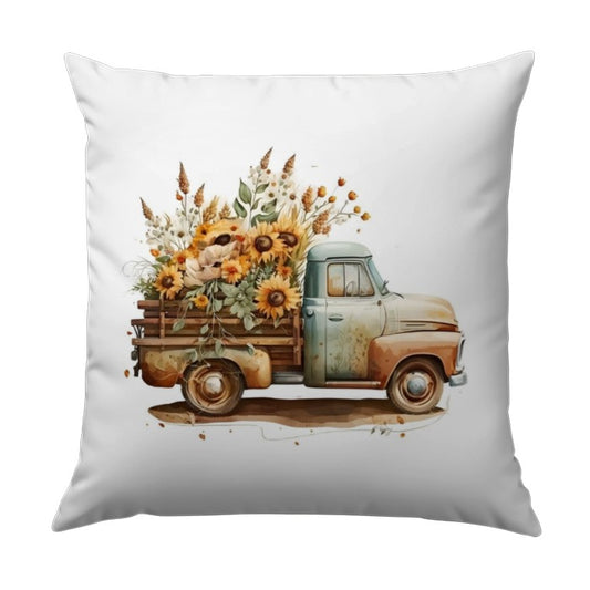Vintage Truck Pillow, Sunflower Pillow, Farm Truck Pillow, Autumn Decor Pillow, Floral Truck Throw Pillow, Rustic Pillow, Fall Harvest - Tawshia