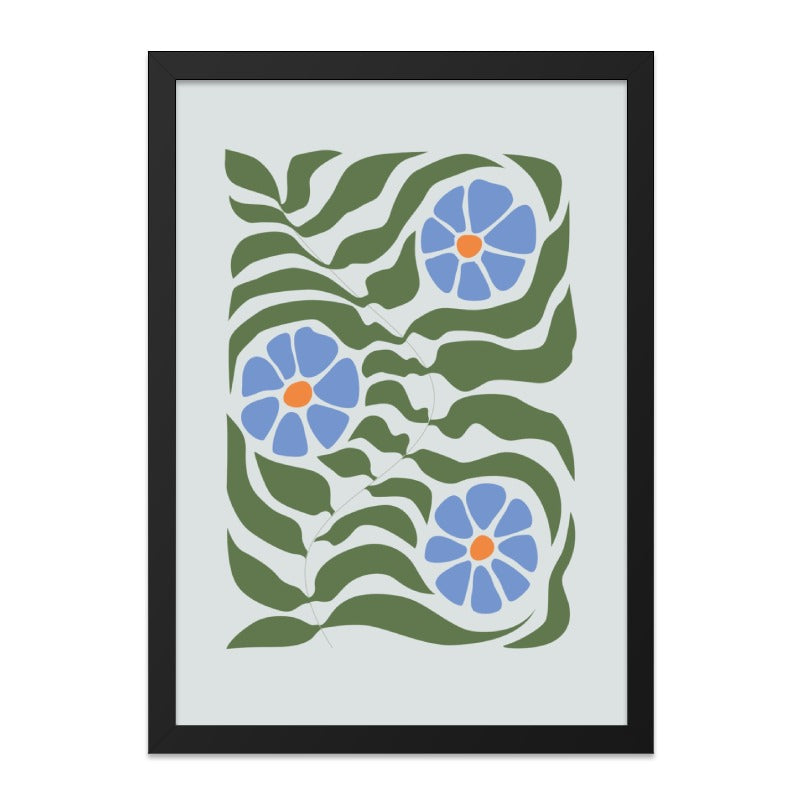 Blue Flower Wall Art, Floral Print, Abstract Botanical Art, Modern Home Decor, Minimalist Art, Flower Power Art Print - Tawshia