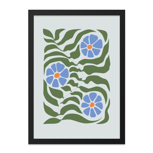 Blue Flower Wall Art, Floral Print, Abstract Botanical Art, Modern Home Decor, Minimalist Art, Flower Power Art Print - Tawshia