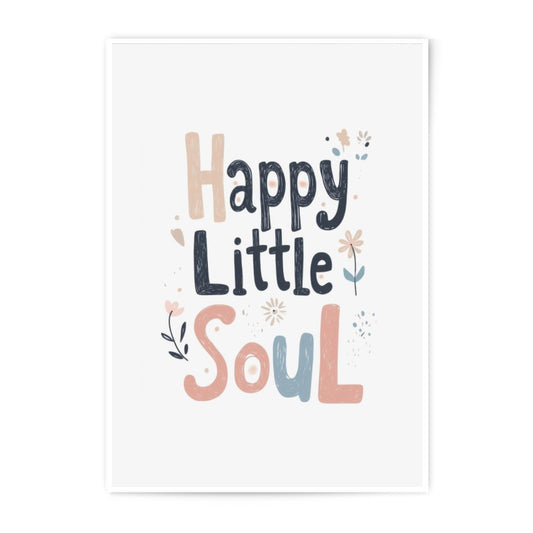 Happy Little Soul Photographic Print, Nursery Decor, Kids Room Wall Art, Cute Typography, Floral Art Print, Inspirational Quote - Tawshia