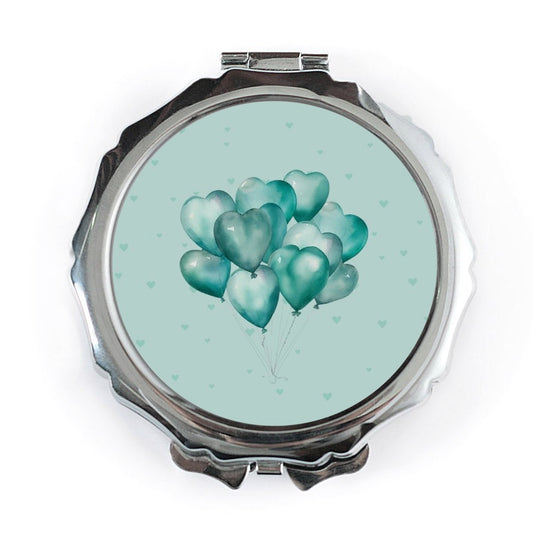 Heart Balloon Pocket Mirror, Teal Pocket Mirror, Cute Pocket Mirror, Party Favor Mirror, Everyday Carry Mirror, Gift for Her, Girl Gift - Tawshia