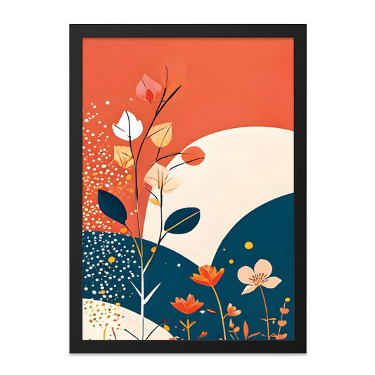 Modern Floral Wall Art, Abstract Flower Print, Minimalist Botanical Art, Contemporary Home Decor, Orange and Blue Wall Decor - Tawshia