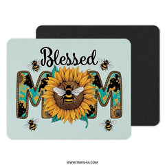 Blessed Mom Mouse Pad, Sunflower Mouse Pad, Honey Bee Mouse Pad, Mothers Day Gift, Gift For Mom, Decorative Mouse Pad - Tawshia