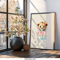 Lion Cub Wall Art, Roar Like A Lion Decor, Nursery Art Print, Animal Wall Decor, Kids Room Art, Playroom Decor, Cute Lion Print - Tawshia