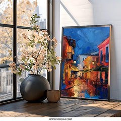 European Street Wall Art, Cityscape Painting Print, Colorful Town View, Abstract Impressionist Art, Home Decor, Gallery Wall Art - Tawshia