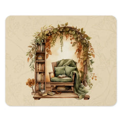 Cozy Reading Nook Mouse Pad, Autumn Leaves, Bookshelf Decor, Warm Home Office Accessory, Fall Decor Mousepad, Home Office Mousepad - Tawshia