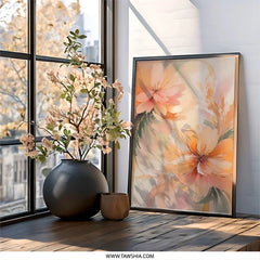 Floral Wall Art, Peach Blossom Decor, Modern Flower Painting, Elegant Home Decor, Botanical Print, Trending Now - Tawshia