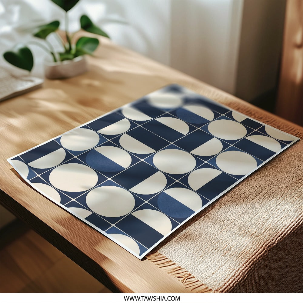Abstract Geometric Photographic Print, Blue and Beige Circle Square Art, Modern Wall Decor, Trendy Home Decor, Unique Art Print - Tawshia