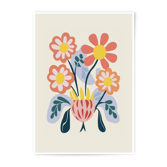 Floral Photographic Print, Retro Flower Bouquet Art, Colorful Floral Wall Decor, Mid Century Modern Print, Botanical Art Print - Tawshia