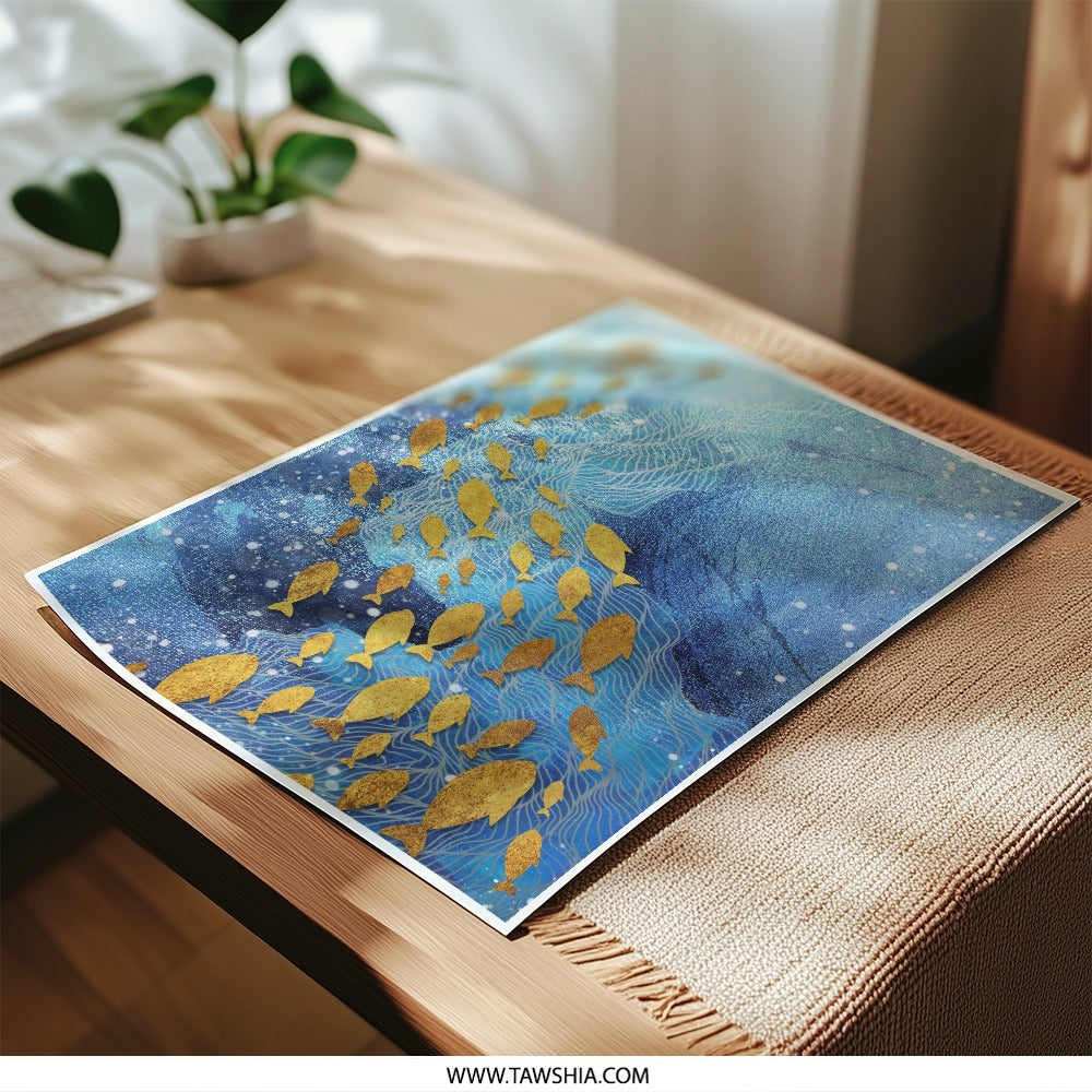 Golden Fish Photographic Print, Abstract Ocean Art, Coastal Wall Decor, Nautical Theme, Modern Home Decor, Unique Gift Idea, Sea Life - Tawshia