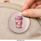 Pink Coffee Pinback, Kawaii Coffee Lover Gift, Heart Pinback, Cute Coffee Bows Pin, Gift for Her, Pink Aesthetic Pin, Popular Etsy Listing - Tawshia