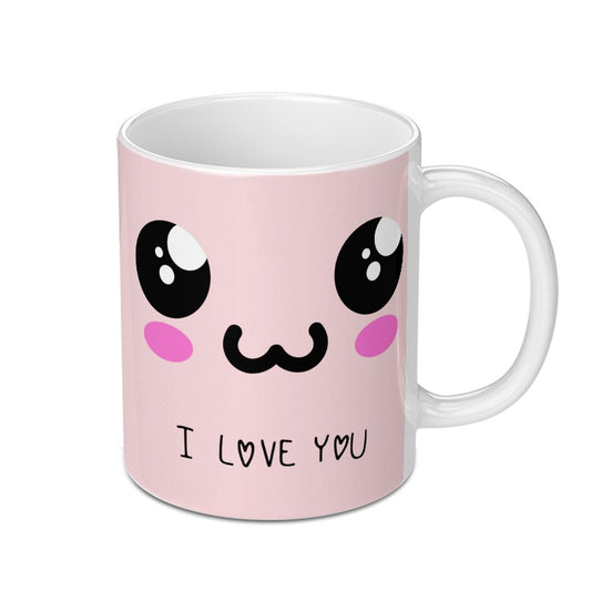 Cute Kawaii Mug, I Love You Mug, Anime Style Mug, Gift For Her, Valentine Gift, Anniversary Gift, Cartoon Face Mug, Pink Mug, Coffee Mug - Tawshia