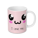 Cute Kawaii Mug, I Love You Mug, Anime Style Mug, Gift For Her, Valentine Gift, Anniversary Gift, Cartoon Face Mug, Pink Mug, Coffee Mug - Tawshia
