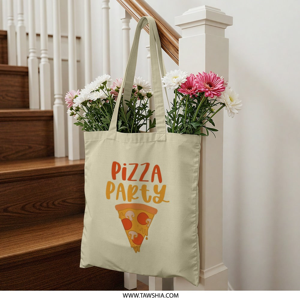 Pizza Party Tote Bag, Foodie Gift, Pizza Lover, Fun Tote, Everyday Tote, Casual Tote, Gift for her, Cute Bag - Tawshia