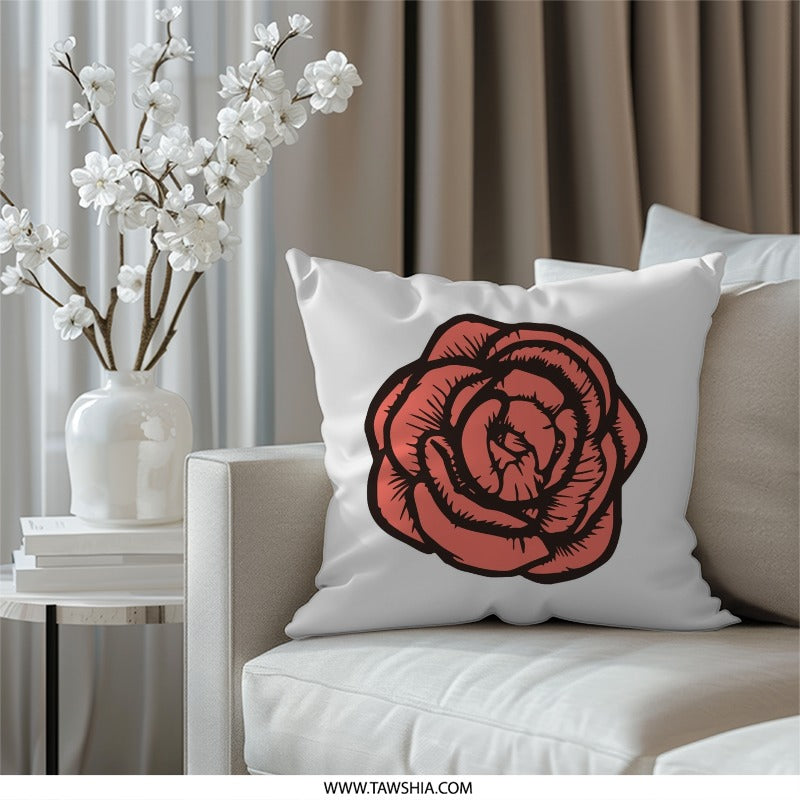 Coral Rose Pillow, Floral Home Decor, Modern Throw Pillow, Flower Accent Pillow, Decorative Cushion, Botanical Design Pillow - Tawshia