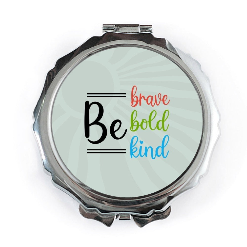 Brave Bold Kind Pocket Mirror, Inspirational Quote Compact Mirror, Positive Affirmation Gift, Motivation Phrase Portable Mirror - Tawshia