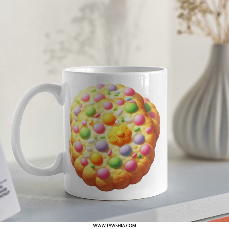 Sprinkled Sugar Cookie Mug, Pastel Candy Ceramic Cup, Dessert Lover Gift, Baking Themed Coffee Mug, Sweet Treat Novelty Drinkware - Tawshia
