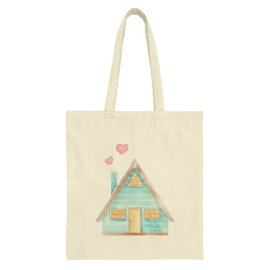 Watercolor House Tote Bag, Cute Cottagecore Tote, Pastel Home Tote, Whimsical Tote Bag, Aesthetic Art Bag, Heart Details Tote Bag - Tawshia