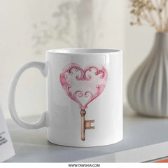 Heart Key Mug, Romantic Gift, Love Key Mug, Valentine's Day Mug, Unique Mug, Gift For Her, Gift For Him, Heart Decor Mug - Tawshia
