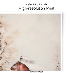 Winter Barn Photographic Print, Snowy Farmhouse Art, Rustic Country Decor, Landscape Photo Print, Red Barn Art, Winter Scene Print - Tawshia