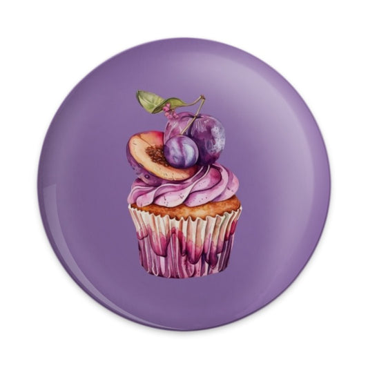 Plum Cupcake Pinback Button, Dessert Badge, Food Button, Cute Button, Unique Gift, Party Favors, Backpack Pin, Jacket Pin, Fun Accessory - Tawshia