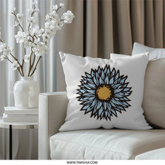 Light Blue Sunflower Pillow, Floral Accent Pillow, Decorative Throw Pillow, Modern Pillow Design, Living Room Decor, Couch Pillow - Tawshia