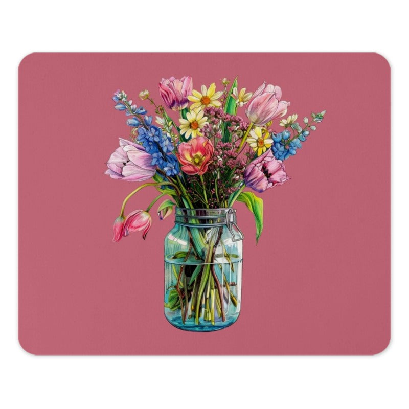 Floral Mouse Pad, Mason Jar Bouquet, Flower Arrangement, Desktop Accessory, Cute Office Decor, Gift for Her, Artistic Mousepad - Tawshia