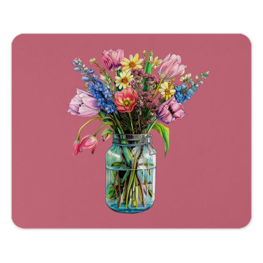 Floral Mouse Pad, Mason Jar Bouquet, Flower Arrangement, Desktop Accessory, Cute Office Decor, Gift for Her, Artistic Mousepad - Tawshia