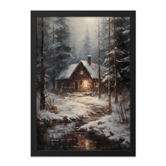Winter Cabin Wall Art, Snowy Landscape Print, Cozy Home Decor, Rustic Cabin Painting, Forest Wall Decor, Winter Scene Art - Tawshia