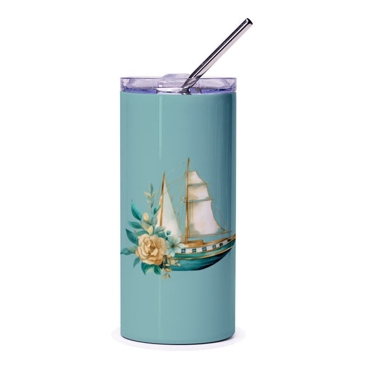 Sailing Tumbler, Nautical Gift Idea, Floral Boat Tumbler, Unique Drinkware, Sea Lover Gift, Travel Tumbler, Insulated Tumbler, Gift for Her - Tawshia