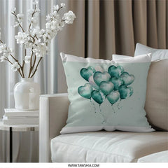 Heart Balloons Pillow, Decorative Pillow, Teal Green Pillow, Love Heart Design, Accent Pillow, Throw Pillow, Gift Idea, Home Decor Pillow - Tawshia