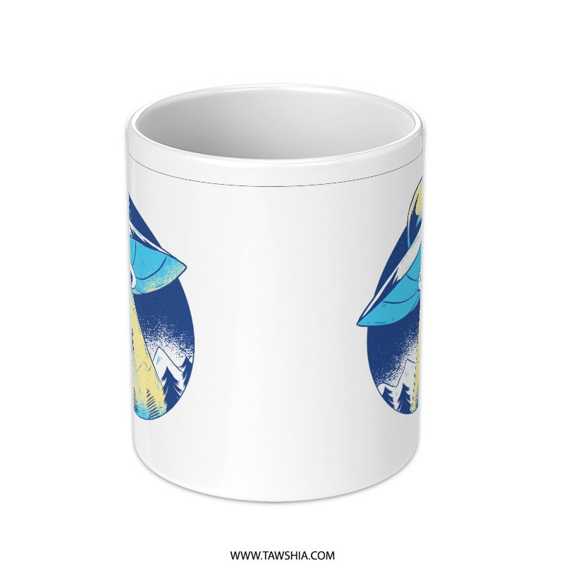 Funky spaceship illustration ceramic mug product