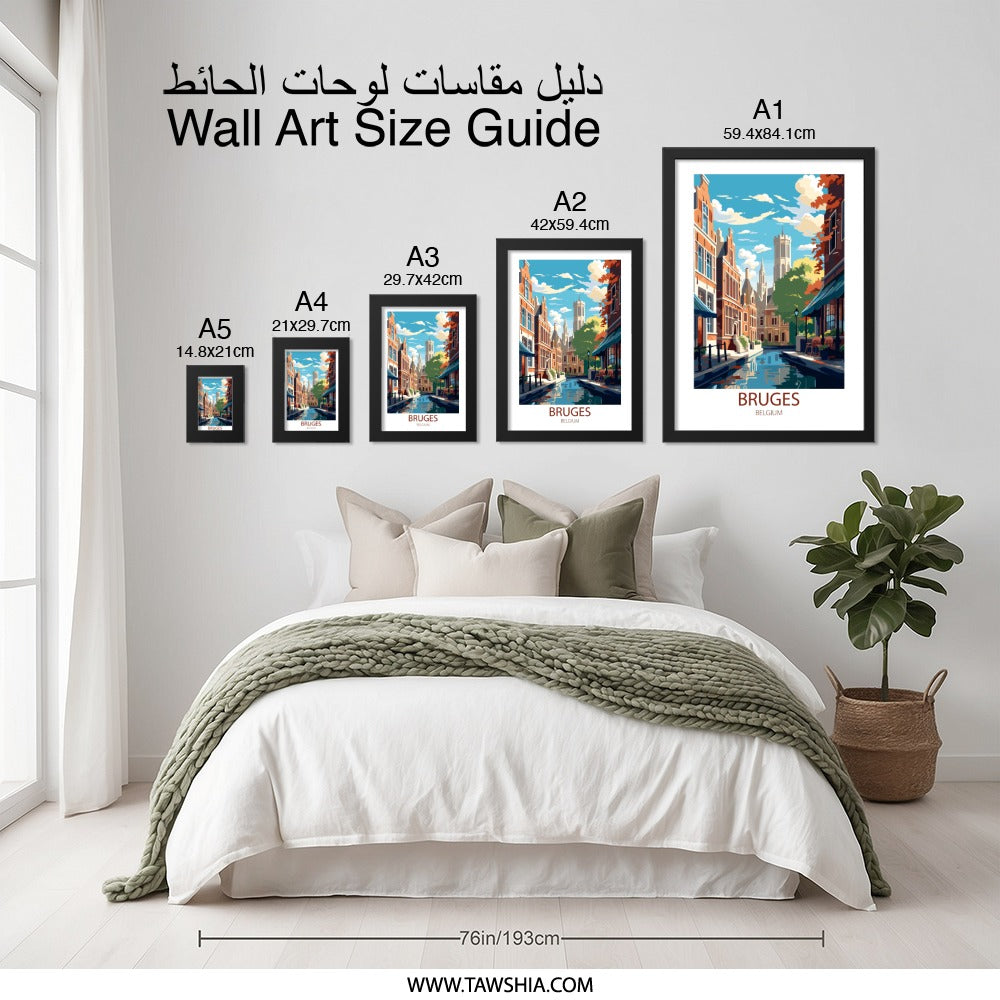Bruges Belgium Wall Art, Cityscape Print, Travel Poster, Belgium Art Print, European City Art, Home Decor, Wall Decor (139 characters) - Tawshia
