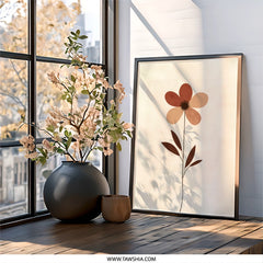 Minimalist Floral Wall Art, Bohemian Flower Print, Earth Tones Art, Simple Botanical Art, Modern Home Decor - Tawshia