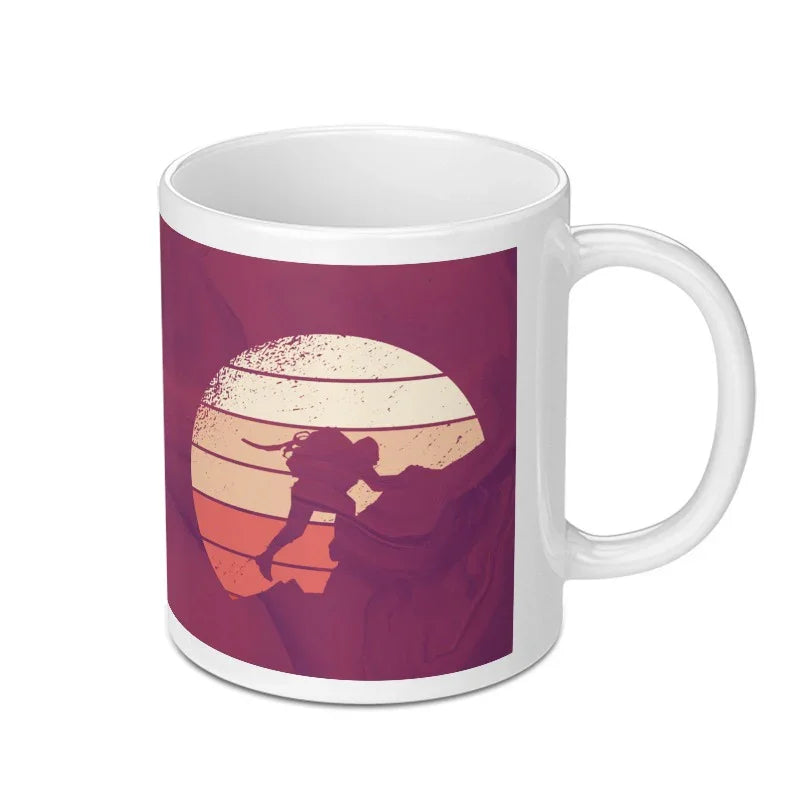 Astronaut Climbing Mountain Pink Background Mug product