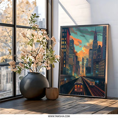 NYC Subway Wall Art, Cityscape Print, New York Painting, Urban Art Decor, Train Art, City Skyline, Modern Art Print, Travel Gift Idea - Tawshia