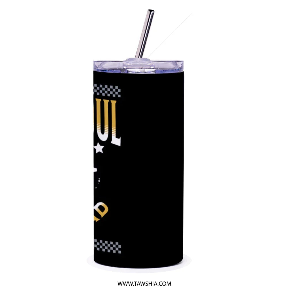 Stylish Black Tumbler with Text and Straw product type