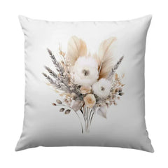 Boho Floral Pillow, Neutral Flowers, Elegant Feather Design, Throw Pillow, Decorative Pillow, Accent Pillow, Housewarming Gift - Tawshia