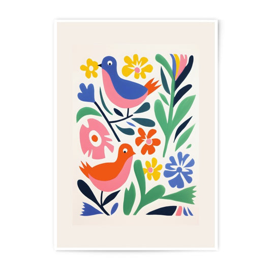 Bird and Flower Photographic Print, Colorful Botanical Art, Modern Bird Illustration, Home Decor Wall Art, Floral Prints - Tawshia