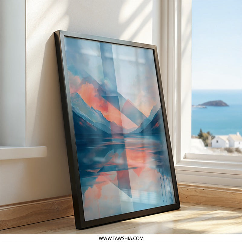 Abstract Mountain Wall Art, Geometric Landscape Print, Modern Lake Art, Contemporary Wall Decor, Abstract Nature Wall Decor - Tawshia