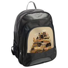 Quilted Village Hill BackPack, Whimsical Houses, Floral Landscape, Unique Gift, Artistic Design, Carry All BackPack, Stylish BackPack - Tawshia