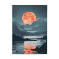 Blood Moon Photographic Print, Fantasy Landscape Art, Night Sky Wall Decor, Lake Reflection, Ethereal Art Print, Nature Photography - Tawshia