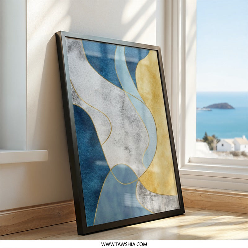 Abstract Art Wall Decor, Modern Home Art Print, Minimalist Abstract Painting Wall Art, Blue and Gold Geometric Art, Contemporary Wall Art - Tawshia