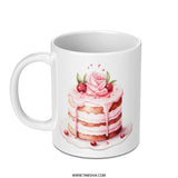 Cake Mug, Watercolor Cake, Dessert Mug, Raspberry Cake Art, Rose Cake Mug, Birthday Gift Mug, Baking Lover Mug, Coffee Mug, Tea Mug - Tawshia